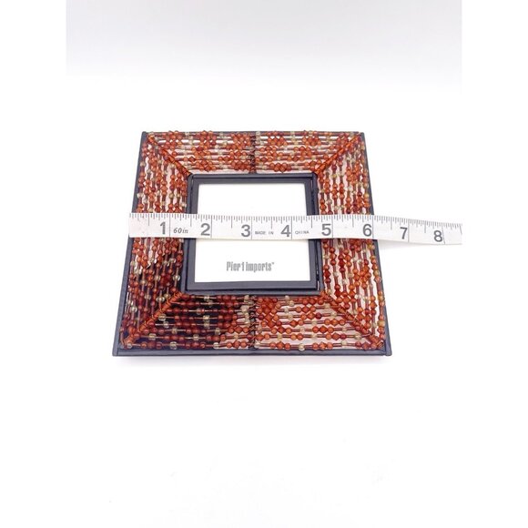 Pier 1 Imports Hand Beaded Boho 3” X 3” Table Top Photo Frame Amber Orange - Picture 5 of 6
